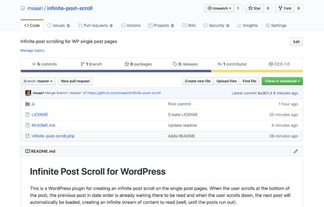 Infinite Post Scroll -plugin GitHubissa