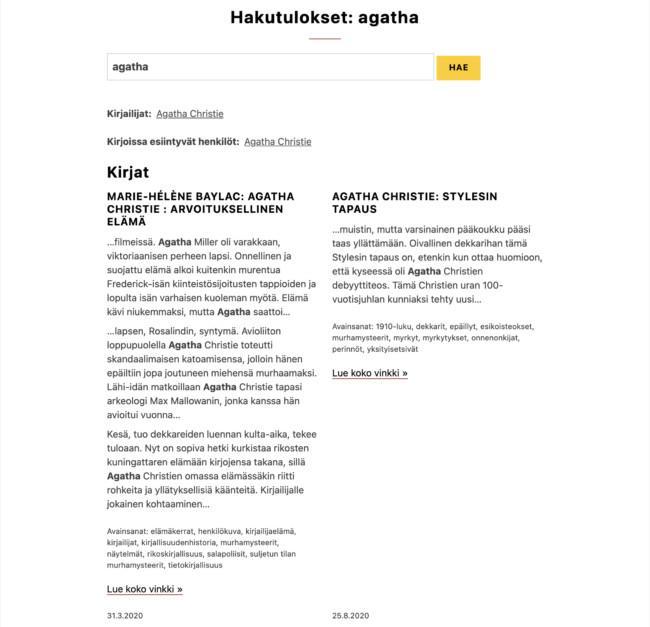 Kirjavinkkien parannettu hakutulos